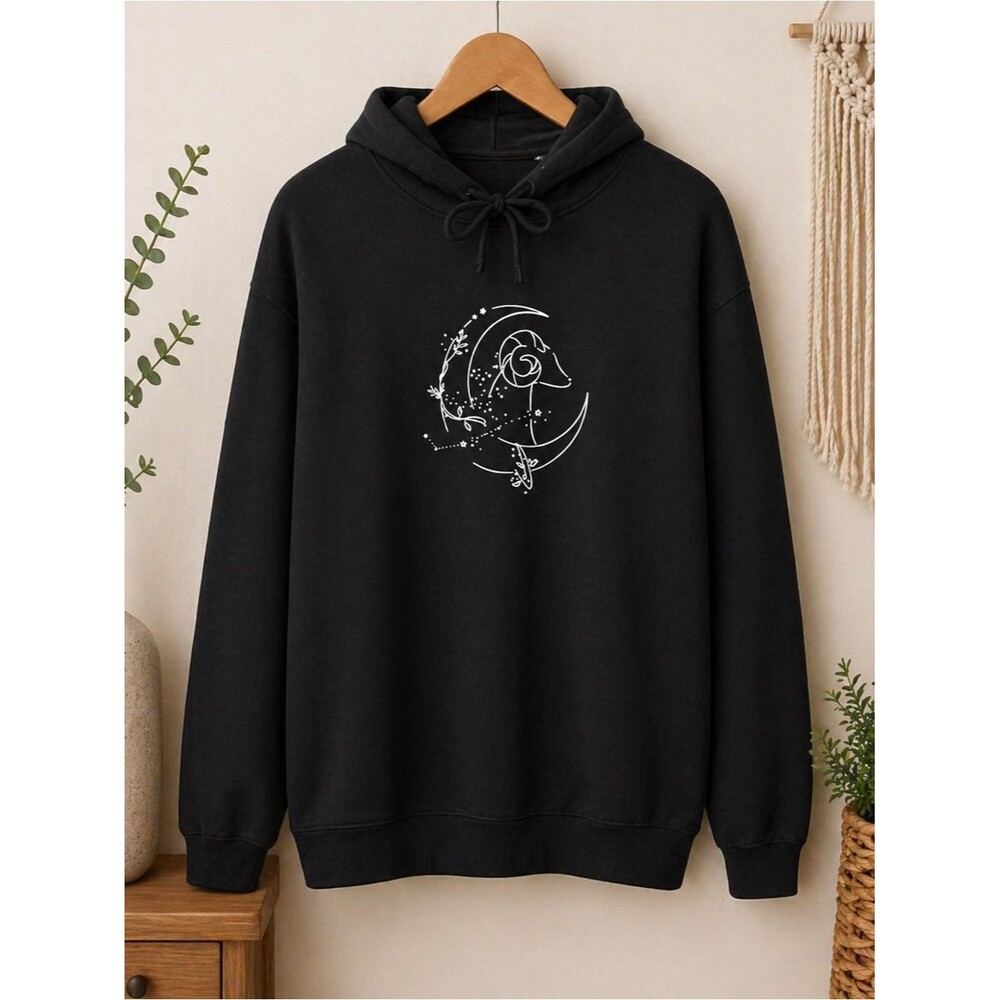 Sundown by Splendid Hoodie Sweat Shirt Moon&Star Animal Design Black Size XS-S